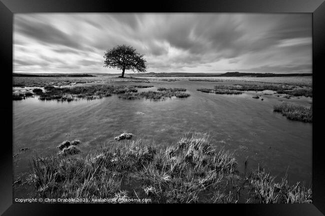 After heavy rain on Middleton Moor (in Mono) Framed Print by Chris Drabble