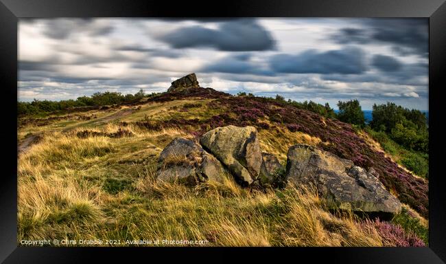 Ashover Rock and moving clouds Framed Print by Chris Drabble