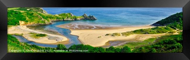 Three Cliffs Bay and beach Framed Print by Chris Drabble