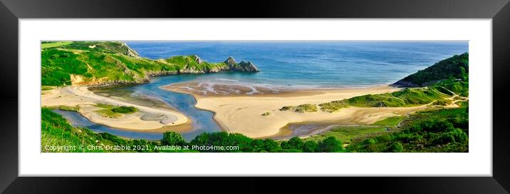 Three Cliffs Bay and beach Framed Mounted Print by Chris Drabble