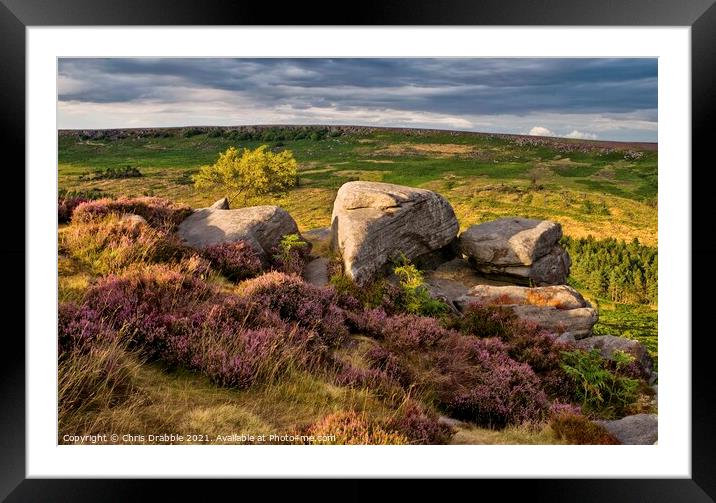 Carl Wark's Rocks and edges in evening light Framed Mounted Print by Chris Drabble