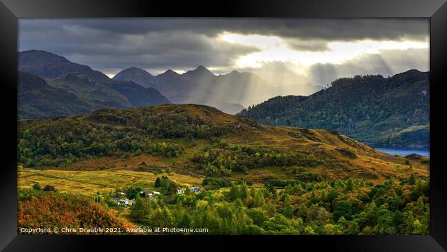 Light rays on the Five Sisters of Kintail Framed Print by Chris Drabble