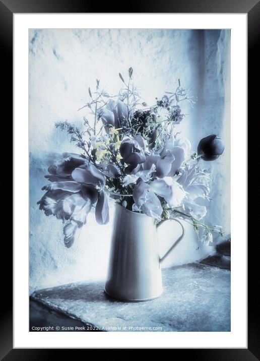 Rustic Elegance: Blue-Toned Floral Display Framed Mounted Print by Susie Peek