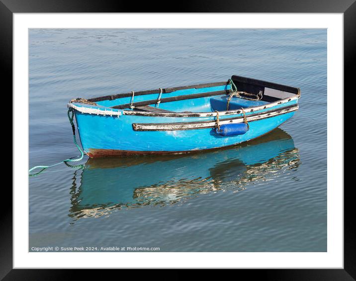 Bright Blue Skiff at the Harbour Framed Mounted Print by Susie Peek