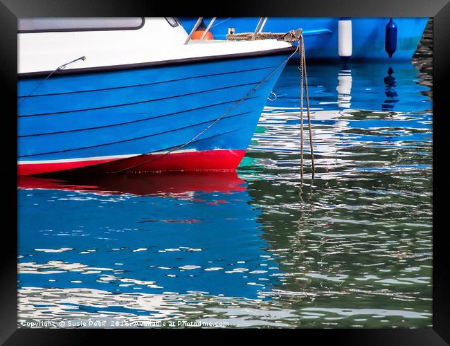 Blue Boats At The Harbour Framed Print by Susie Peek