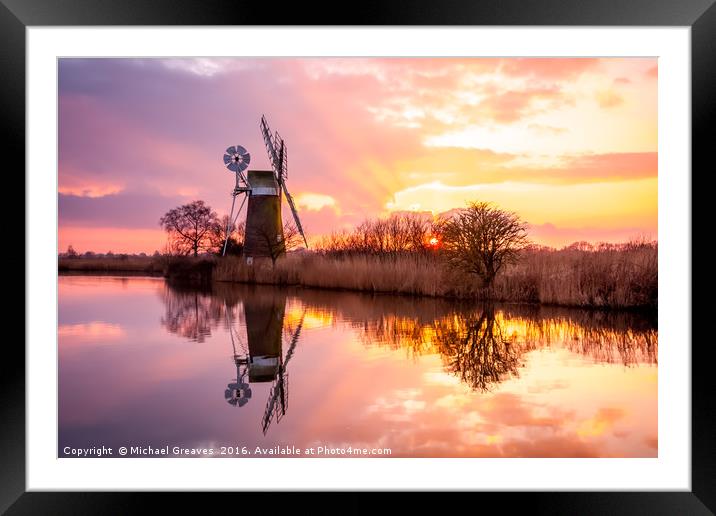 Turf Fen Windmill Framed Mounted Print by Michael Greaves