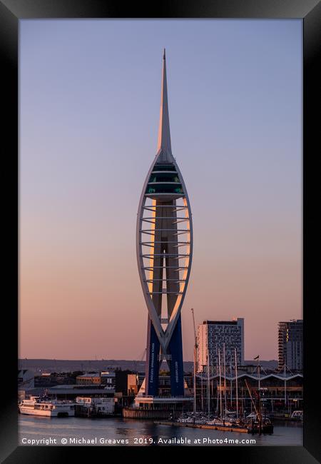 Spinnaker Tower at sunset Framed Print by Michael Greaves