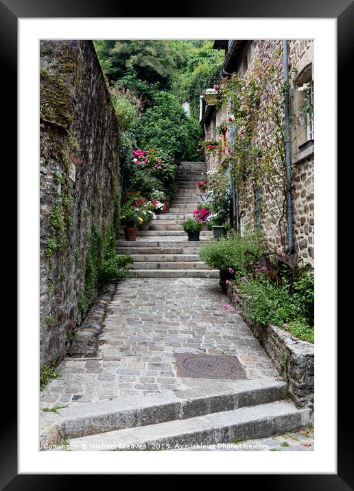 Steps in the medieval town of Dinan Framed Mounted Print by Michael Greaves