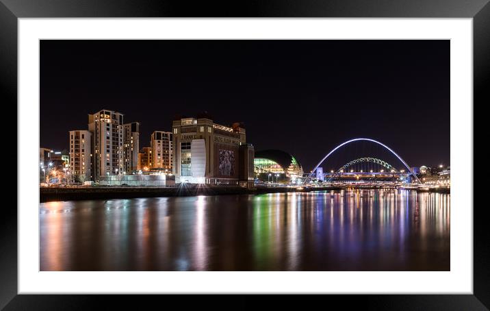 River Tyne at night Framed Mounted Print by Andy Gibbins