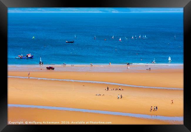 Tenby Beach during sailing regatta Framed Print by Wolfgang Ackermann