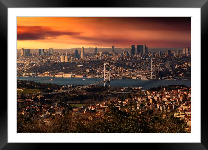 Panorama of european part of Istanbul with Bosphorus. Framed Mounted Print by Sergey Fedoskin