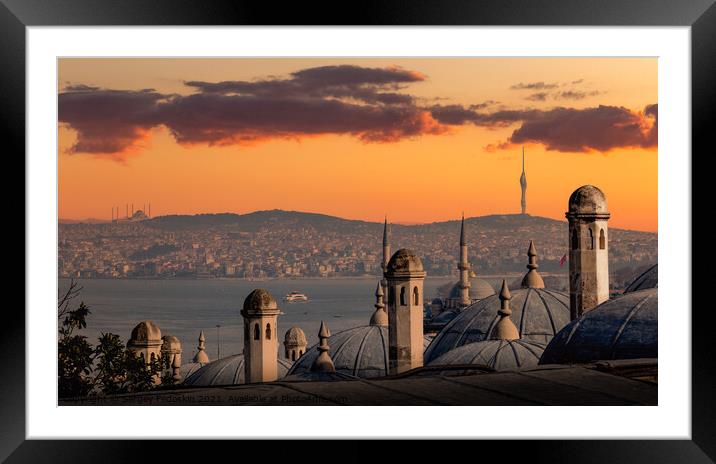 The view of the Bosphorus and old town of Istanbul, Turkey. Framed Mounted Print by Sergey Fedoskin