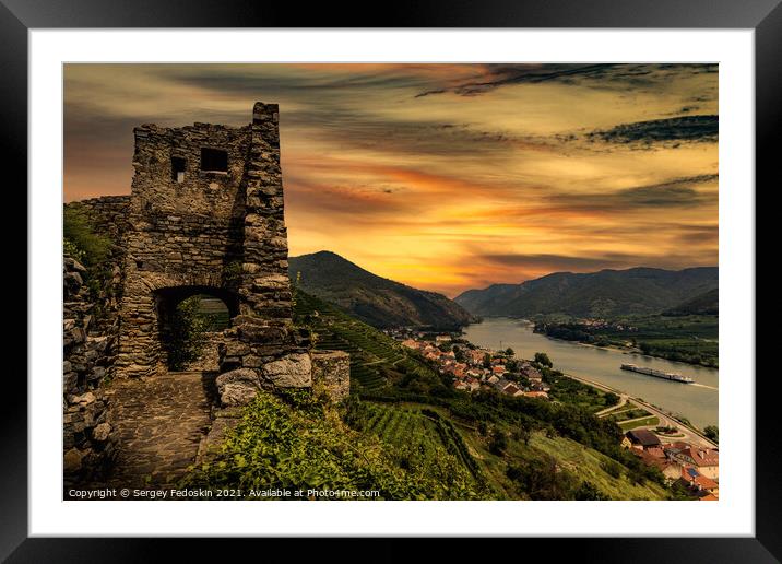 Vineyards under old ruin of Hinterhaus castle in Spitz. Wachau v Framed Mounted Print by Sergey Fedoskin