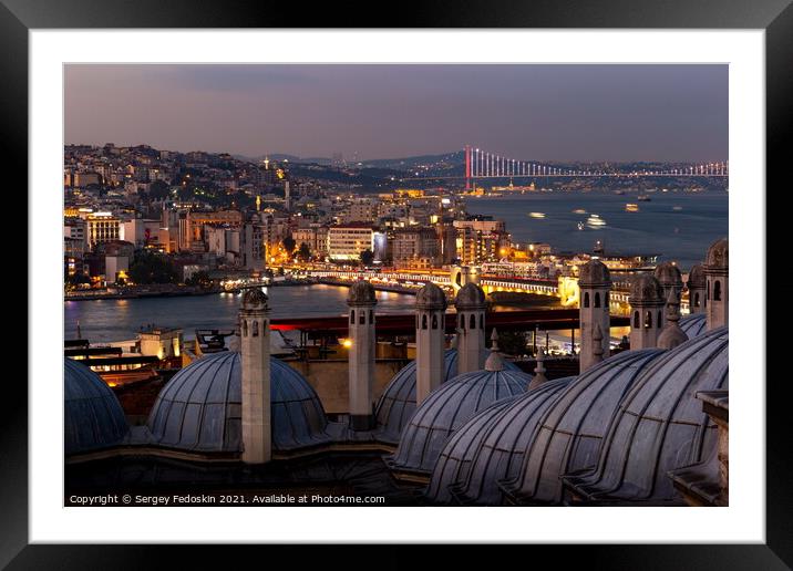 Sunset view of the Golden Horn, the Bosporus, downtown Istanbul  Framed Mounted Print by Sergey Fedoskin