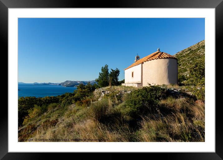 Church of St. Ana over Cavtat town in south Dalmatia, Croatia Framed Mounted Print by Sergey Fedoskin
