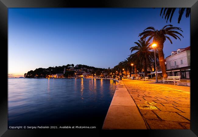 Embankment of Cavtat town at dusk, Dubronick Riviera, Croatia. Framed Print by Sergey Fedoskin