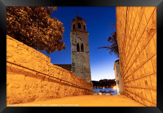 Church of St. Nikola in Cavtat town at dusk, Dubronick Riviera, Croatia. Framed Print by Sergey Fedoskin