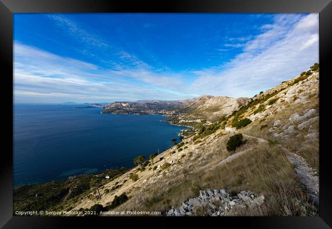View of Adriatic coast in Croatia from a mountains. Framed Print by Sergey Fedoskin