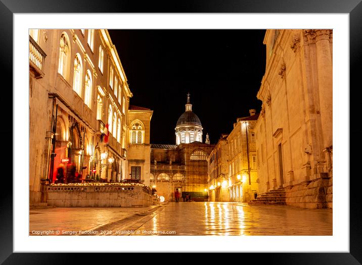 Night view of a narrow street in the historical center of Dubrovnik, Croatia Framed Mounted Print by Sergey Fedoskin