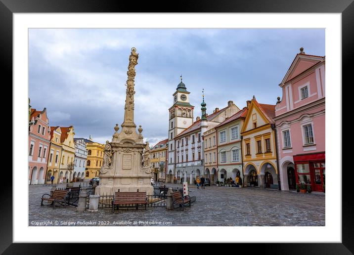 Masaryk square in the old town of Trebon, Czech Republic. Framed Mounted Print by Sergey Fedoskin