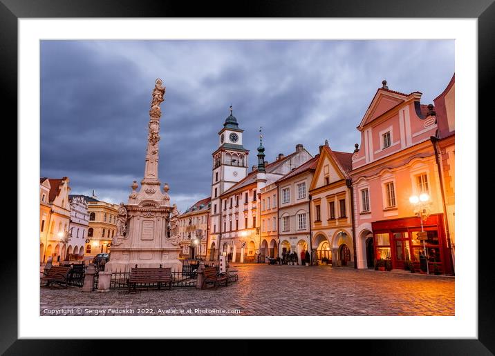 Night view of historical town Trebon in South Bohemian Region. Czechia. Framed Mounted Print by Sergey Fedoskin