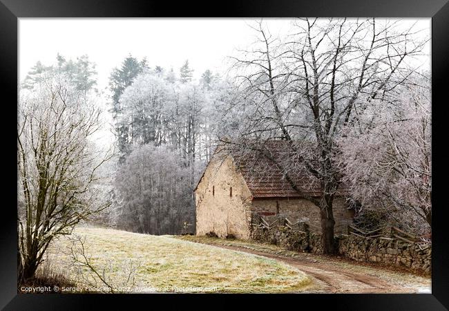 Winter landscape with old house in Czechia. Framed Print by Sergey Fedoskin