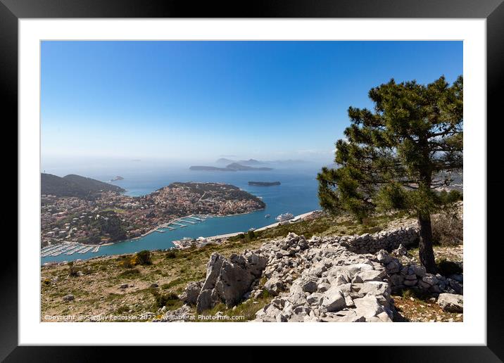 Aerial view of port of Dubrovnik with Cruise ship. Framed Mounted Print by Sergey Fedoskin