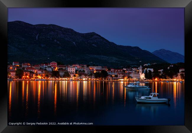 Embankment of Cavtat town after sunset, Dubrovnik Riviera, Croatia. Framed Print by Sergey Fedoskin