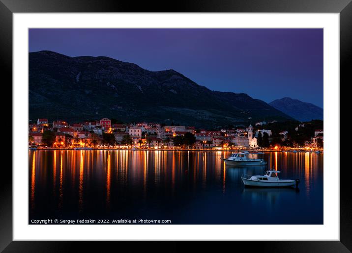 Embankment of Cavtat town after sunset, Dubrovnik Riviera, Croatia. Framed Mounted Print by Sergey Fedoskin