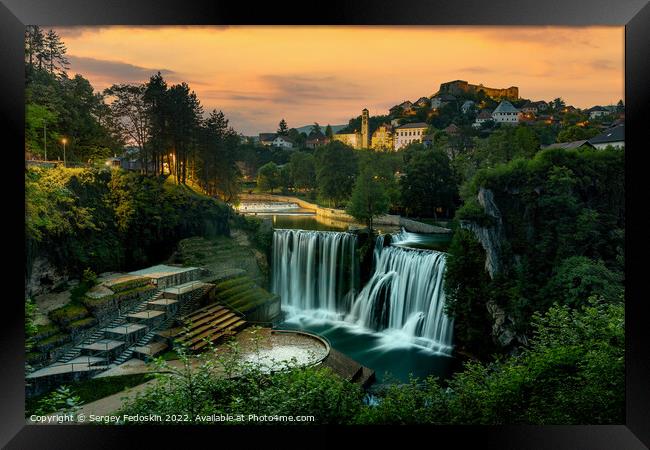 Waterfall in city of Jajce, Bosnia and Hercegovina. Framed Print by Sergey Fedoskin