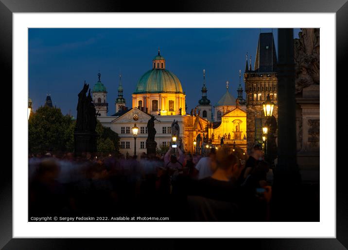 View of the Charles Bridge in Prague (Karluv Most - in czech) at sunset, Czech Republic. Framed Mounted Print by Sergey Fedoskin