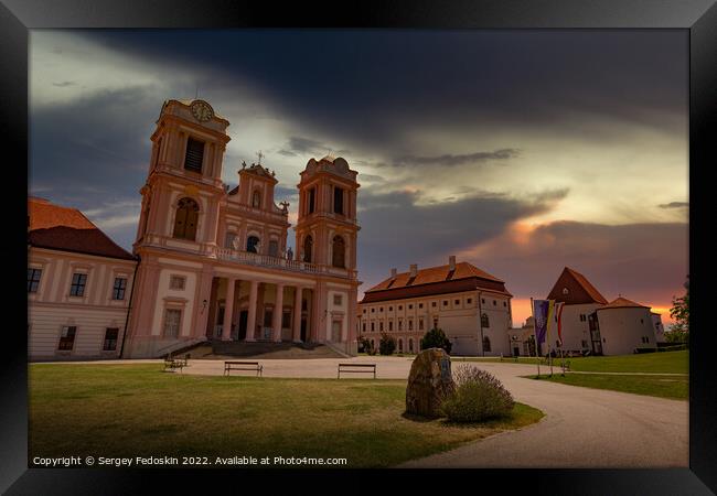 Sunset over Gottweig Abbey (German name is Stift G?ttweig) in Krems region. Wachau valley. Austria. Framed Print by Sergey Fedoskin