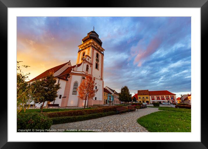 Evening above historic center of Bechyne. Old church. Czechia. Framed Mounted Print by Sergey Fedoskin