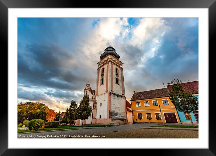 Evening above historic center of Bechyne. Old church. Czechia. Framed Mounted Print by Sergey Fedoskin