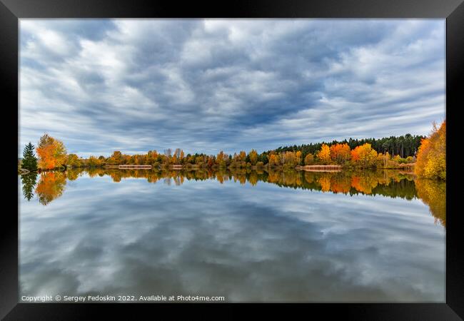 Forest lake in cloudy, autumn weather. Late fall. Europe. Framed Print by Sergey Fedoskin
