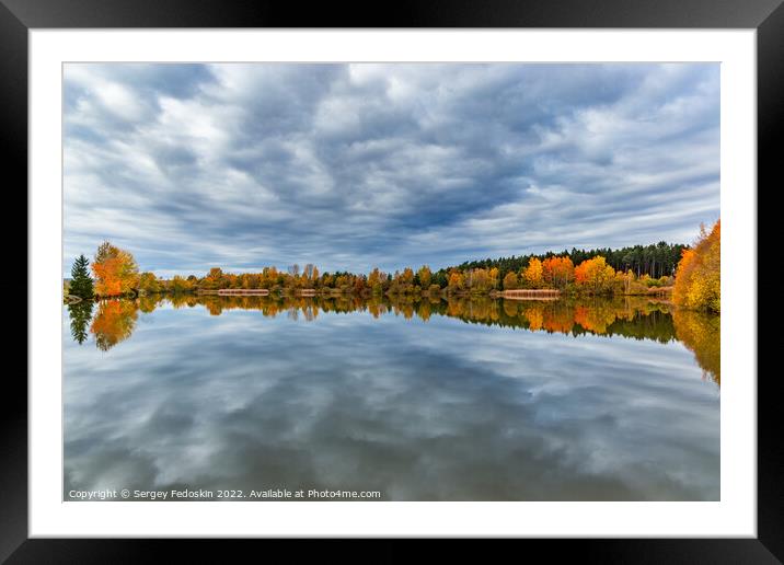 Forest lake in cloudy, autumn weather. Late fall. Europe. Framed Mounted Print by Sergey Fedoskin