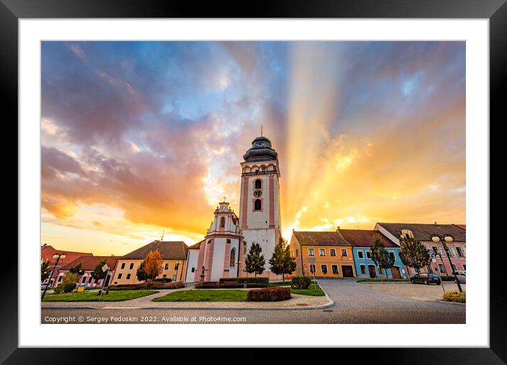 Evening above historic center of Bechyne. Old church. Czechia. Framed Mounted Print by Sergey Fedoskin