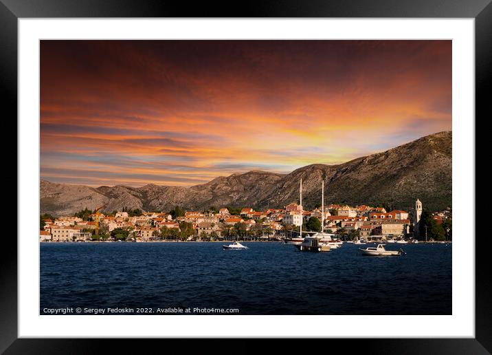 Sunset over Cavtat. Cavtat - is a little town in Dalmatia, Croatia. Framed Mounted Print by Sergey Fedoskin