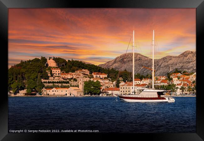 Sunset over Cavtat. Cavtat - is a little town in Dalmatia, Croatia. Framed Print by Sergey Fedoskin