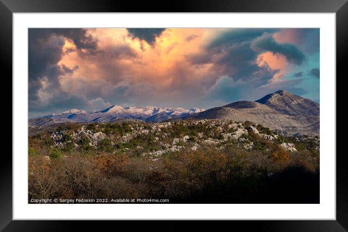 Dramatic sunset over mountains. Colorful sky. Framed Mounted Print by Sergey Fedoskin