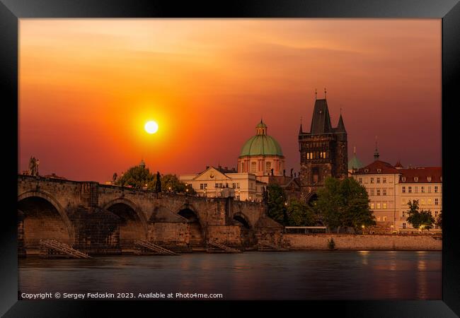 Prague and Vltava river at sunset, Czechia Framed Print by Sergey Fedoskin