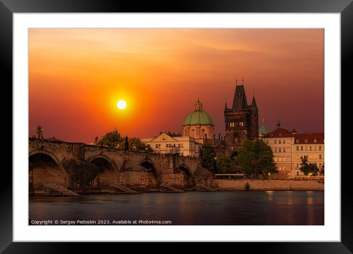 Prague and Vltava river at sunset, Czechia Framed Mounted Print by Sergey Fedoskin