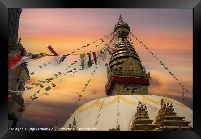 Swayambhunath Stupa in the Kathmandu valley of Nepal. Framed Print by Sergey Fedoskin