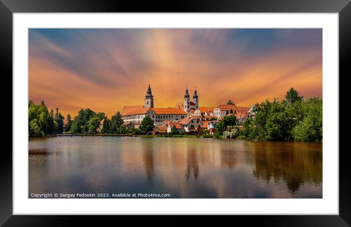 View of Telc across pond with reflections, South Moravia, Czech Republic. Framed Mounted Print by Sergey Fedoskin