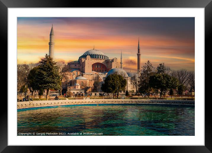 Hagia Sophia in Istanbul, sunset time. Turkey. Framed Mounted Print by Sergey Fedoskin