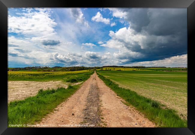 A dirt road among spring fields. Framed Print by Sergey Fedoskin