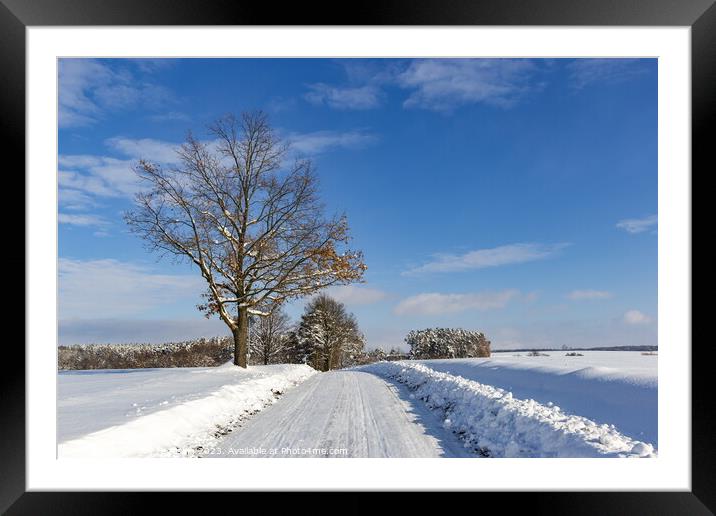 Road in the countryside after heavy snowfall in central Europe Framed Mounted Print by Sergey Fedoskin