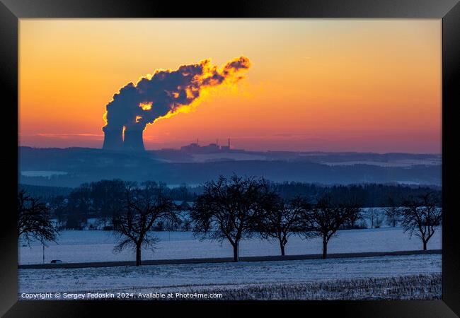 A cold winter evening over Temelin power plant. Framed Print by Sergey Fedoskin