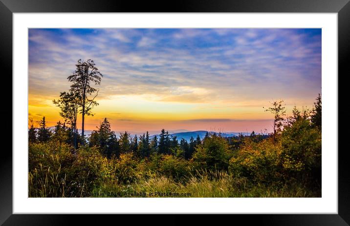 Colorful sunset sky over Sumava forest Framed Mounted Print by Sergey Fedoskin