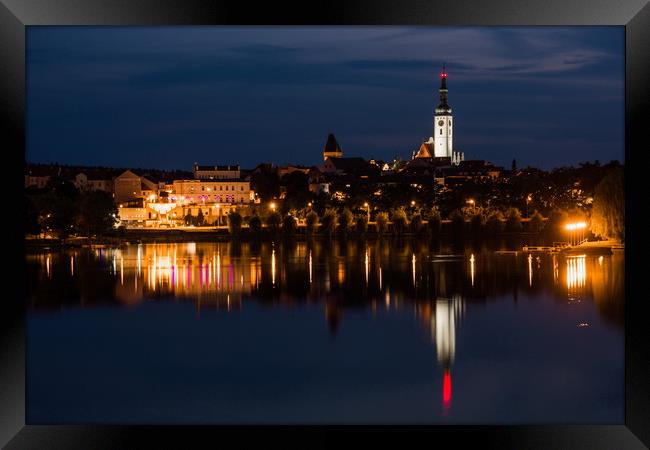 Night over lake in Tabor city, Czechia. Framed Print by Sergey Fedoskin